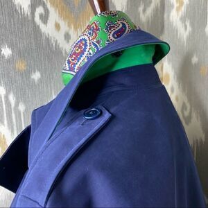 Ralph Lauren Marine Blue Brushed Cotton Lime Green Lamb Suede Belted Trench Coat